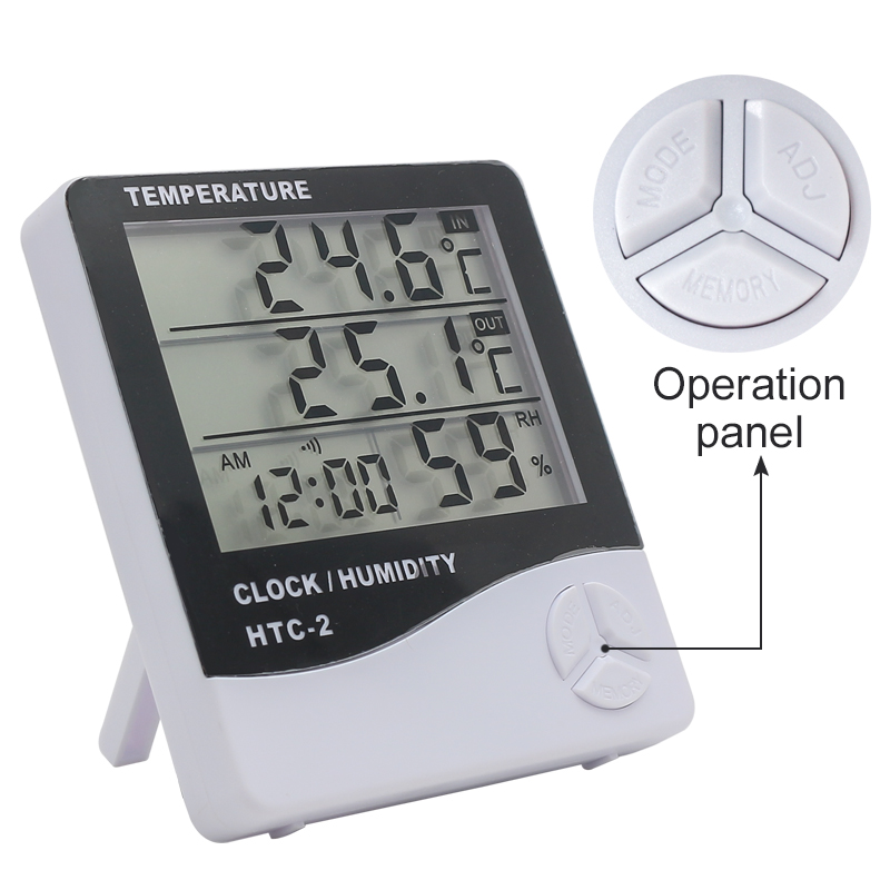 Digital Thermometer Hygrometer Weather Station Temperature Humidity Tester Clock Alarm Wall Indoor Outdoor Sensor Probe LCD