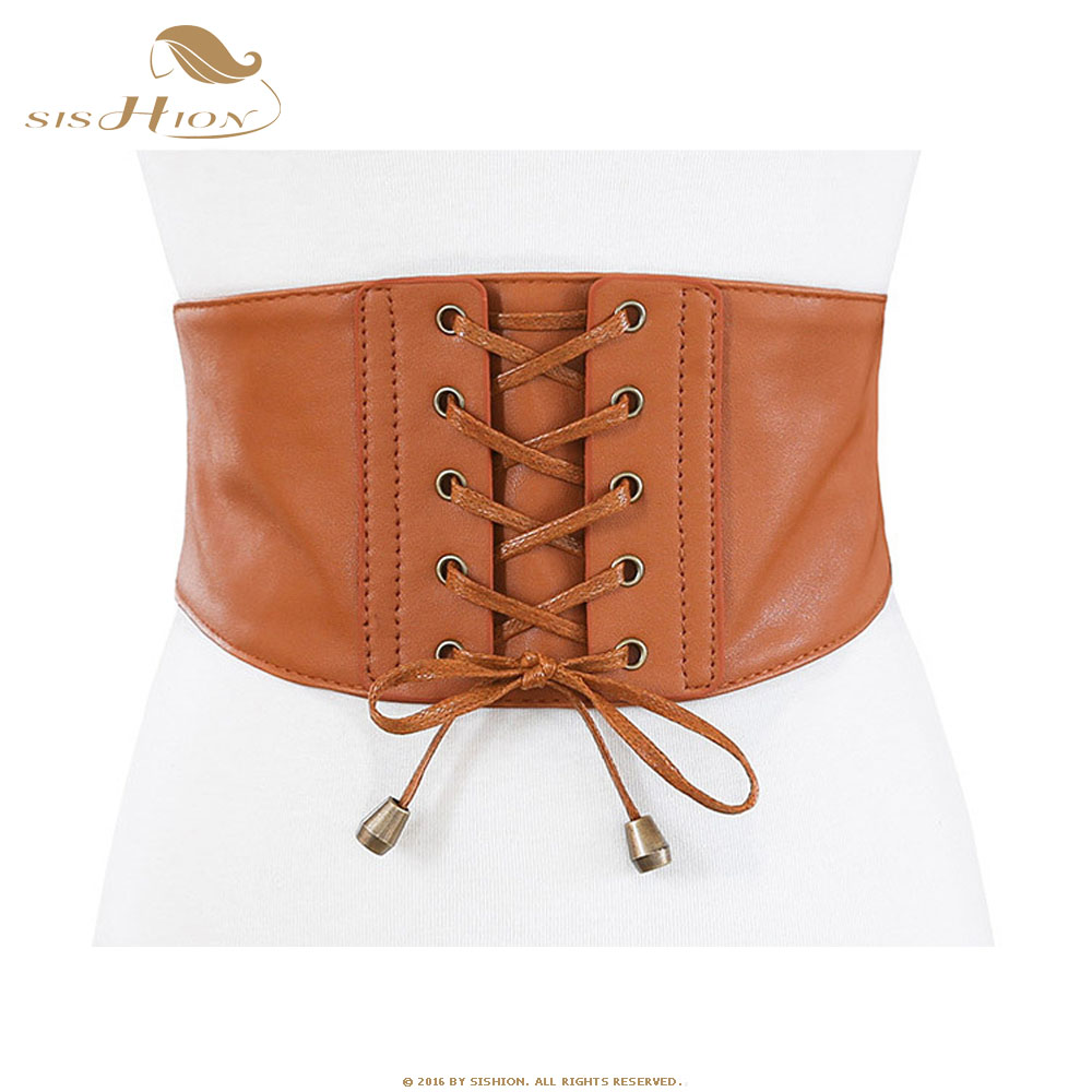SISHION-Corset en cuir pour femmes | Cummerbund, Vintage, ceinture à croisé, accessoires noir blanc marron large ceinture en cuir VB0006: Marron