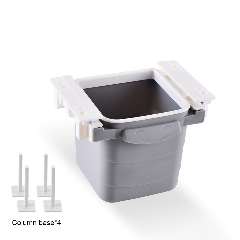 1Pc Durable Plastic Hidden Retractable Office Desk Home Adhesive Dustbin Trash Can Garbage Waste Bin Easy to Install: Grey