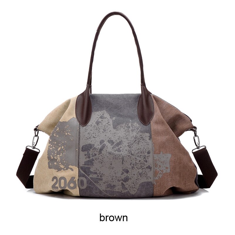 Bolso grande Casual para mujer, bolsos de lona, bolsos de hombro, bolso grande, bandolera, bolso de compras para mujer: Marrón