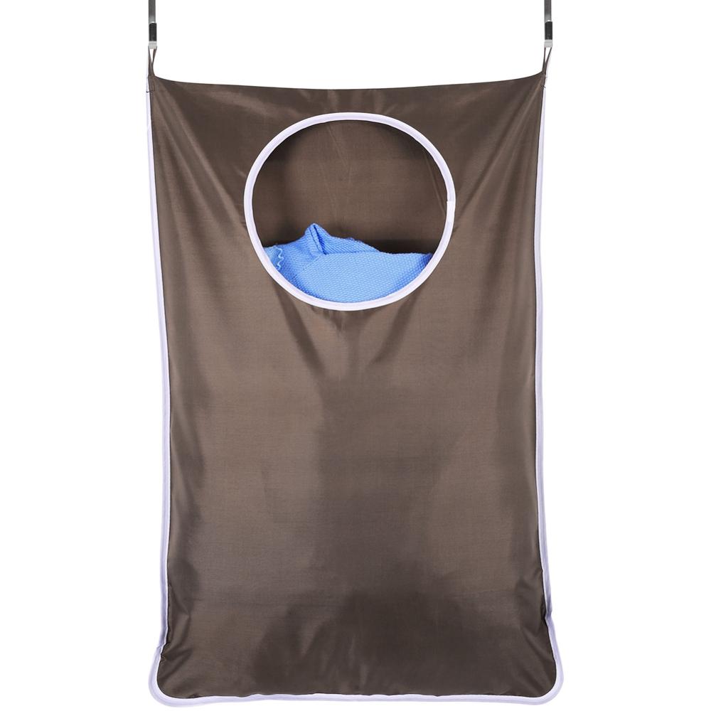 Door Hanging Bag for Dirty Clothes Home Storage Organizer Laundry Basket with Stainless Steal and Adhesive Hooks: coffee
