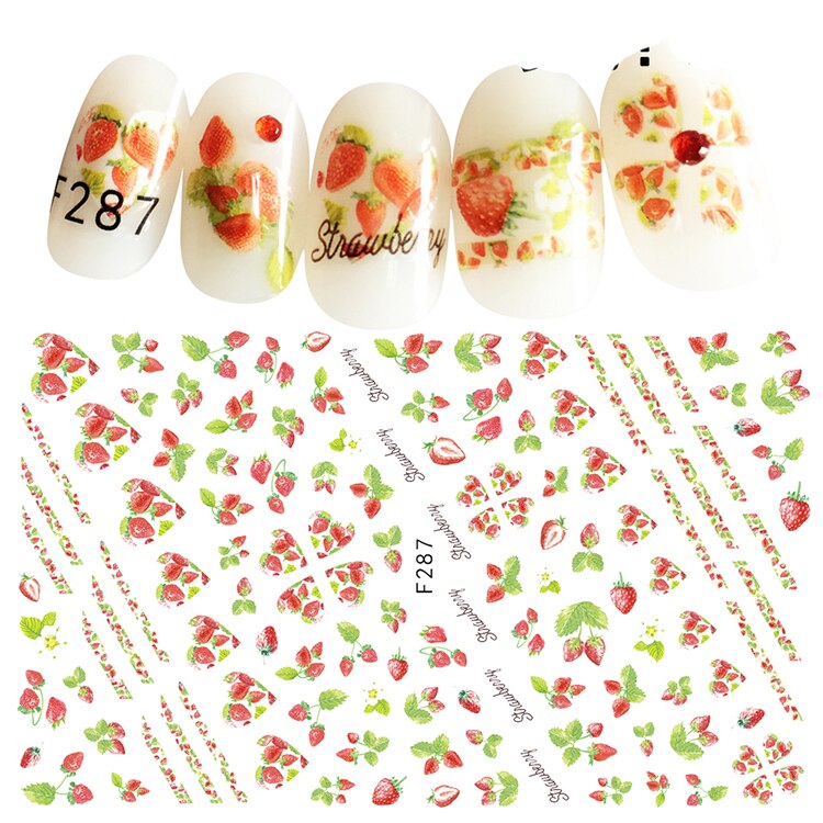 Nail Sticker 3D Nagels Slider Decals Aardbei Brief Nail Art Decoratie Manicure Zelfklevende Folie Wraps Pegatinas Polish