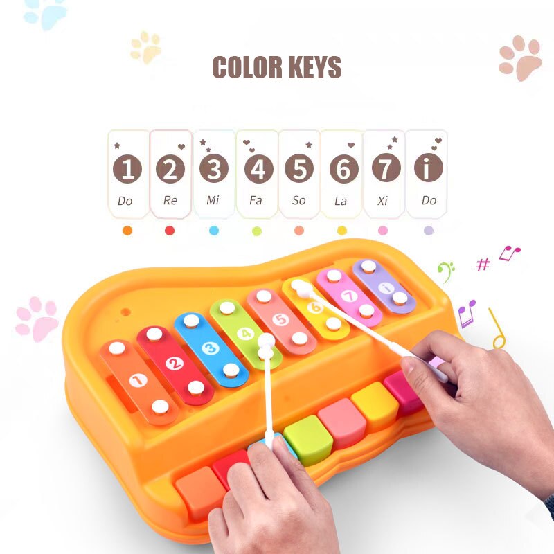 2-in-1 Kid Paino Toy Knock On Keyboard 8-Tone Musical Instrument Early Education Toy