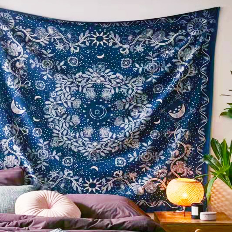 Psychedelic Celestial Sun Tapestry, Celestial Sun Moon Bohemian Poster Tapestry Wall Hanging Boho Hippie Beach Coverlet Curtain