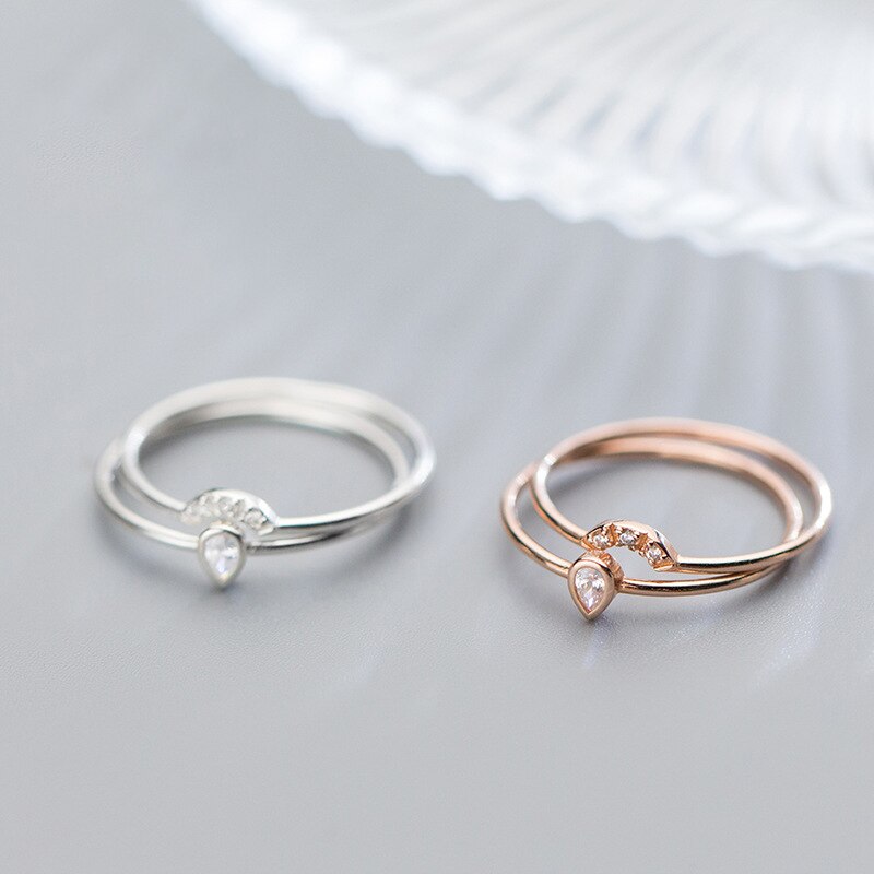 Modian Rose Gold Color Geometric Fan Shape Water Double Circle Sterling Silver 925 Ring for Women Original Fine Jewelry