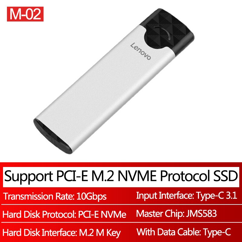 Lenovo M-01/M-02 M2 Ssd Case Usb 3.1 Gen2 Type C Externe Ssd Schijf Behuizing Voor M.2 Ngff Sata B B + M Key/Nvme Pcie M Sleutel Sdd Doos: M-02 NVME 10Gbps