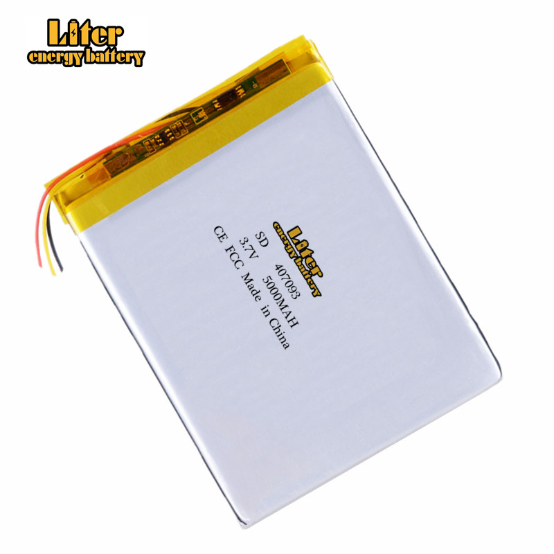 3 cables 407093 3,7 V 5000mAh batería de energía de un litro batería de polímero de litio con tablero de protección para Tablet PC U25GT