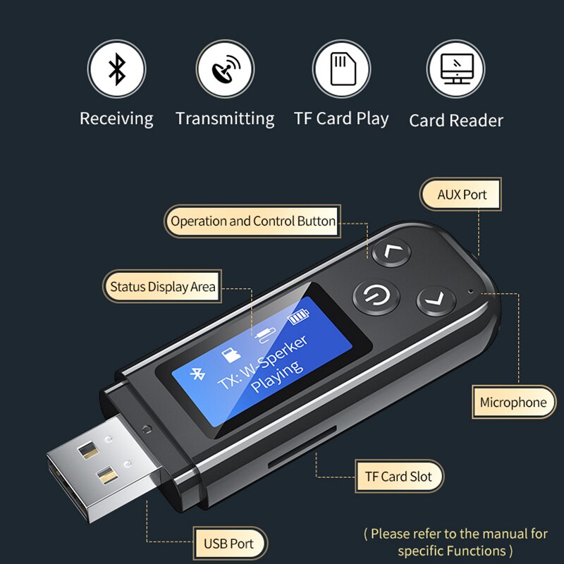Bluetooth 5,0 Empfänger Absender LCD Anzeige USB kabellos Adapter Für PC Computer Auto Lautsprecher Unterstützung TF Karte Audio- Empfänger
