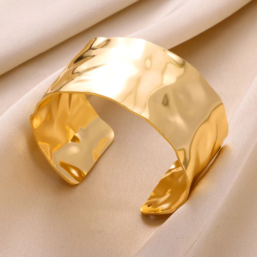 Pulseira larga irregular dobrável vintage para mulheres homens cor dourada 316l aço inoxidável pulseira geométrica moda joias presente