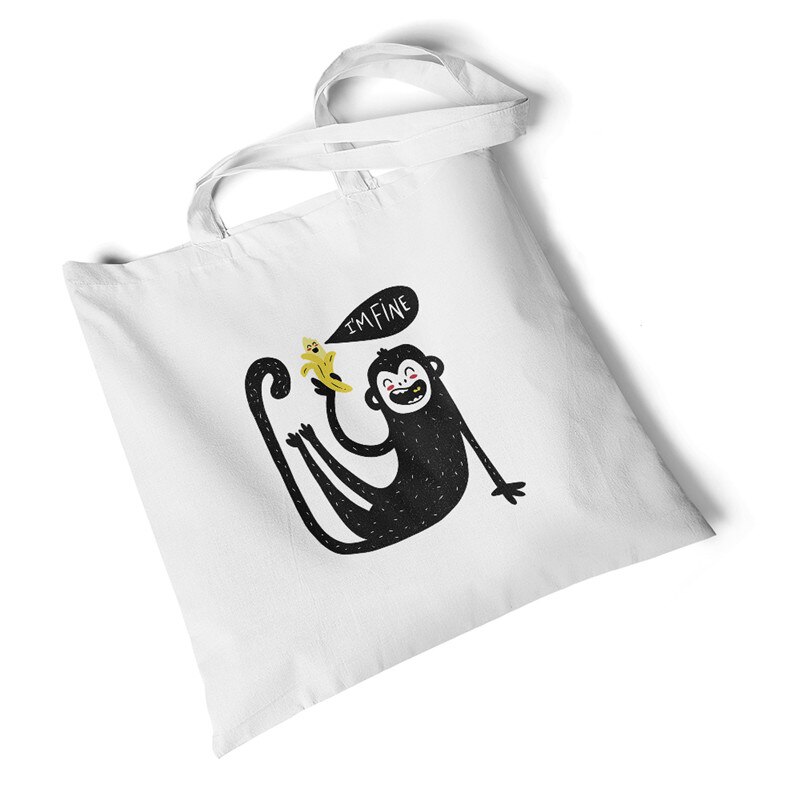 Milieuvriendelijke boodschappentassen dames dierenprint canvas tas strand grote casual handtassen originele studenten schoudertassen: Aap banaan