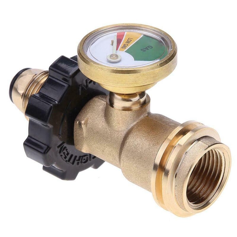 2Pcs Propane Tank Brass Adapter with Pressure Meter Gauge for LP Gas Grill BBQ RV
