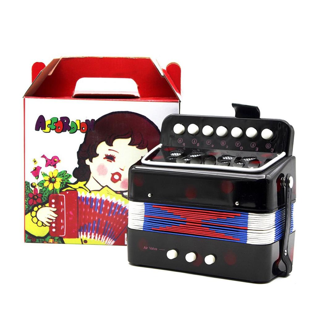 Mini acordeón para niños, 1 Uds., 7 teclas, 3 bajos, educativo, para principiantes, práctica, instrumento de música, banda de juguete: Black