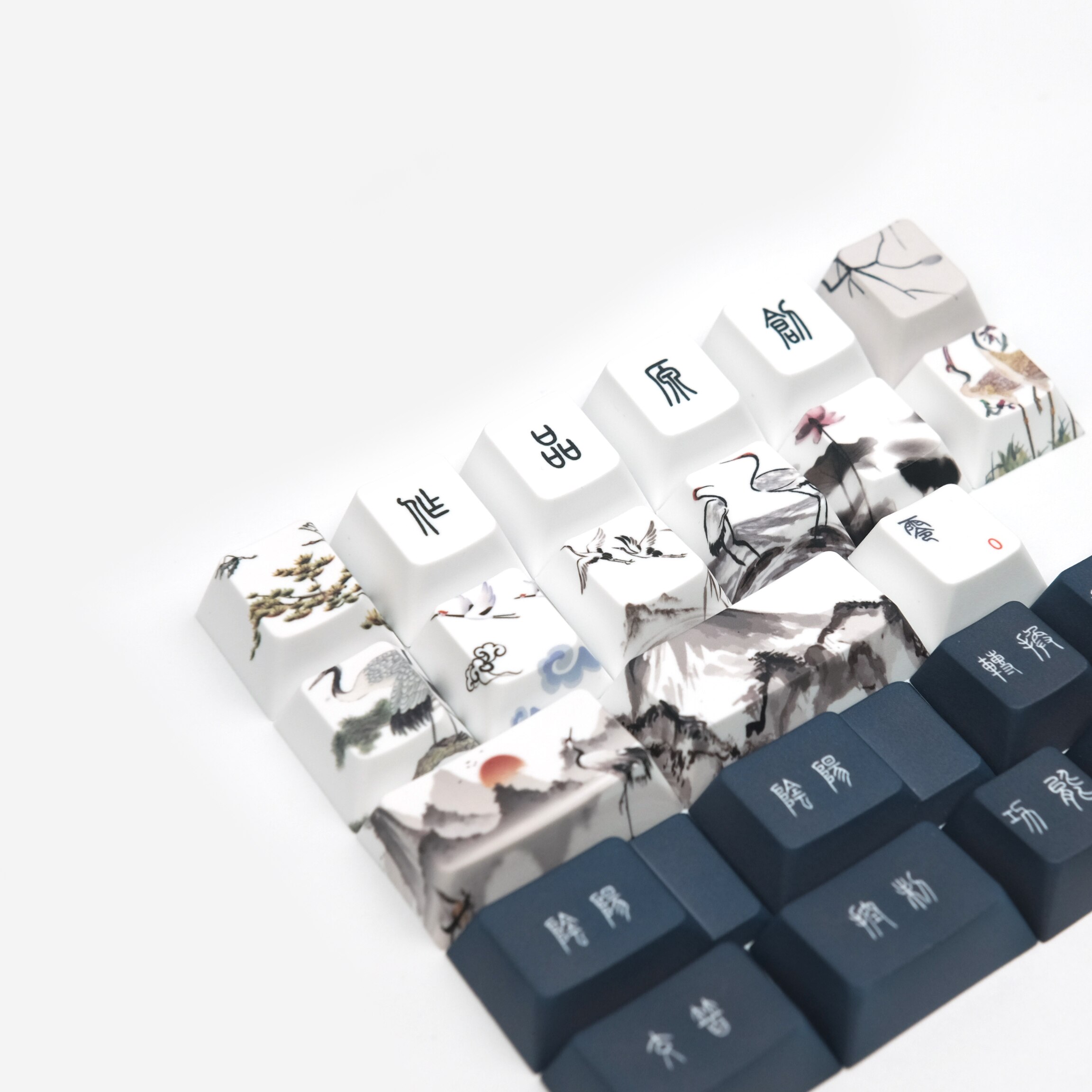 Red-Crowned Crane Keycaps PBT Keycap Cherry Profile Dye Sublimation Retro Mechanical Keyboard Key Cap
