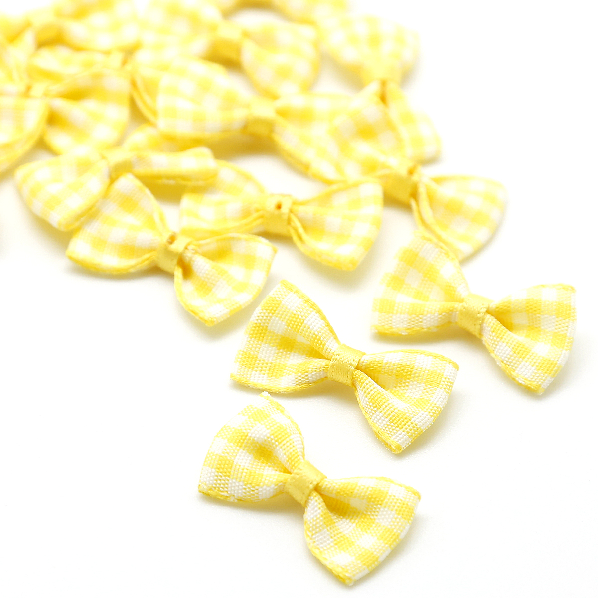 3X1.5cm mini kolorowe pled łuk satynowa wstążka kokardka dla DIY dziewczyna spinki i odzieży zdobienie rzemiosło akcesoria: żółty