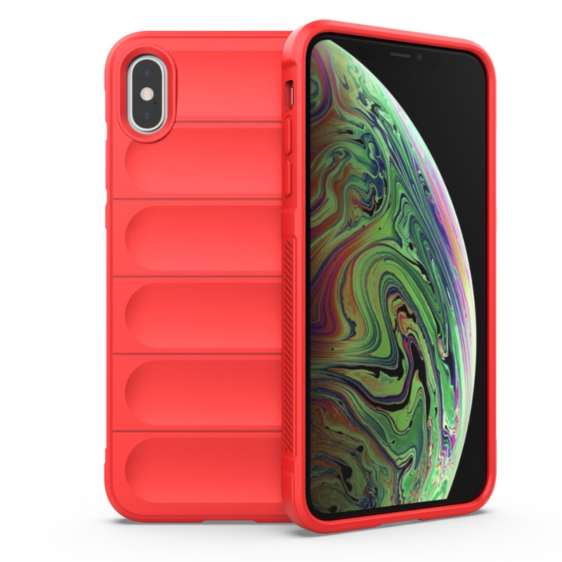 Funda para iPhone X XR XS Max, Funda trasera a prueba de golpes, Fundas de teléfono con armadura, Funda anticaída de silicona líquida: Lona / Rojo