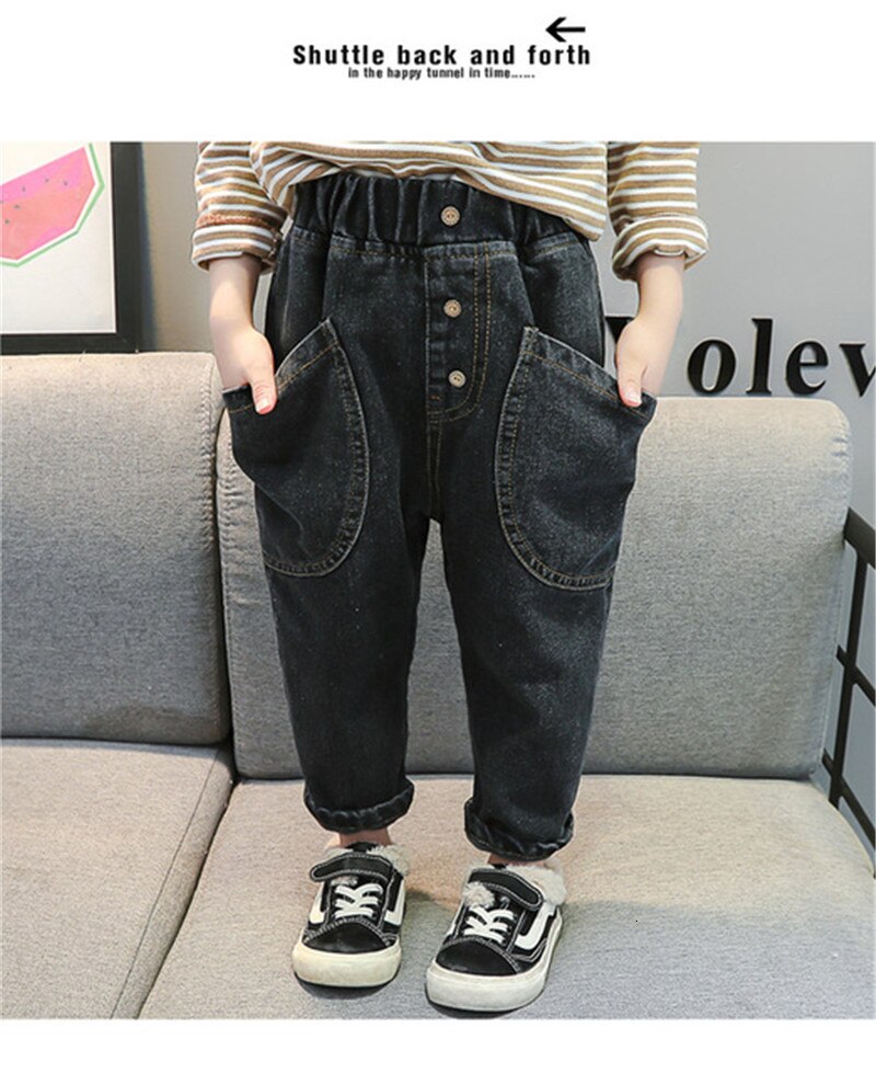 Jean épais en velours pour filles | Pantalon en Denim, à poche Large, style coréen décontracté, pour bébés de 2-3-4-5-6 ans