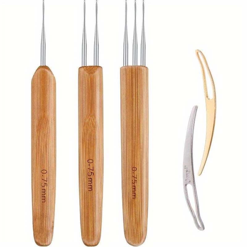 1 sæt 0.5mm/0.75mm dreadlock hæklenåle træ hæklenåle hår dreadlocks værktøj til fletning håndværk: Hvid farve