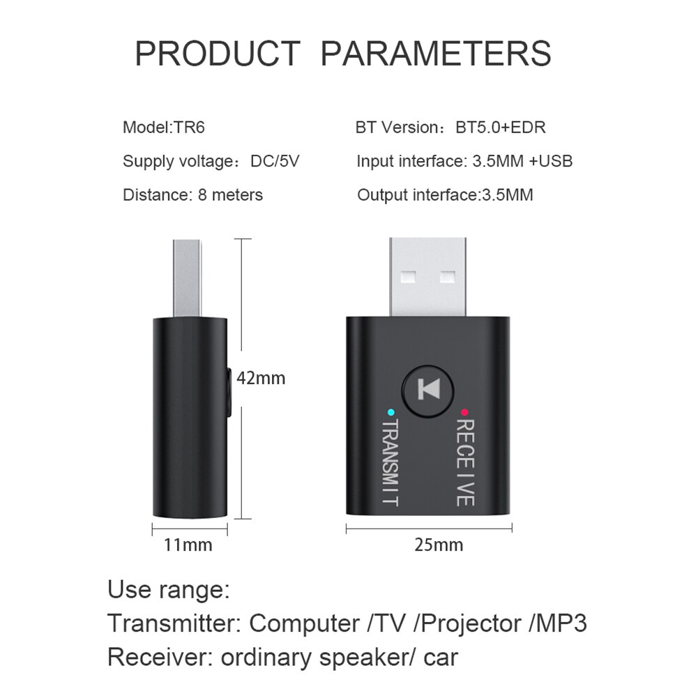 Bluetooth Media Speaker Adapter Environmental Protection and Durability Audio Transmitter Receiver Dongle 2 in 1 3.5mm
