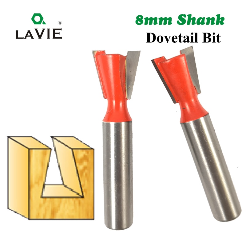 LA VIE 1pc 8mm Shank Dovetail Bit 2 Flute Router bits Tungsten Carbide Engraving Tools Milling Cutter for Wood Cutters MC02025