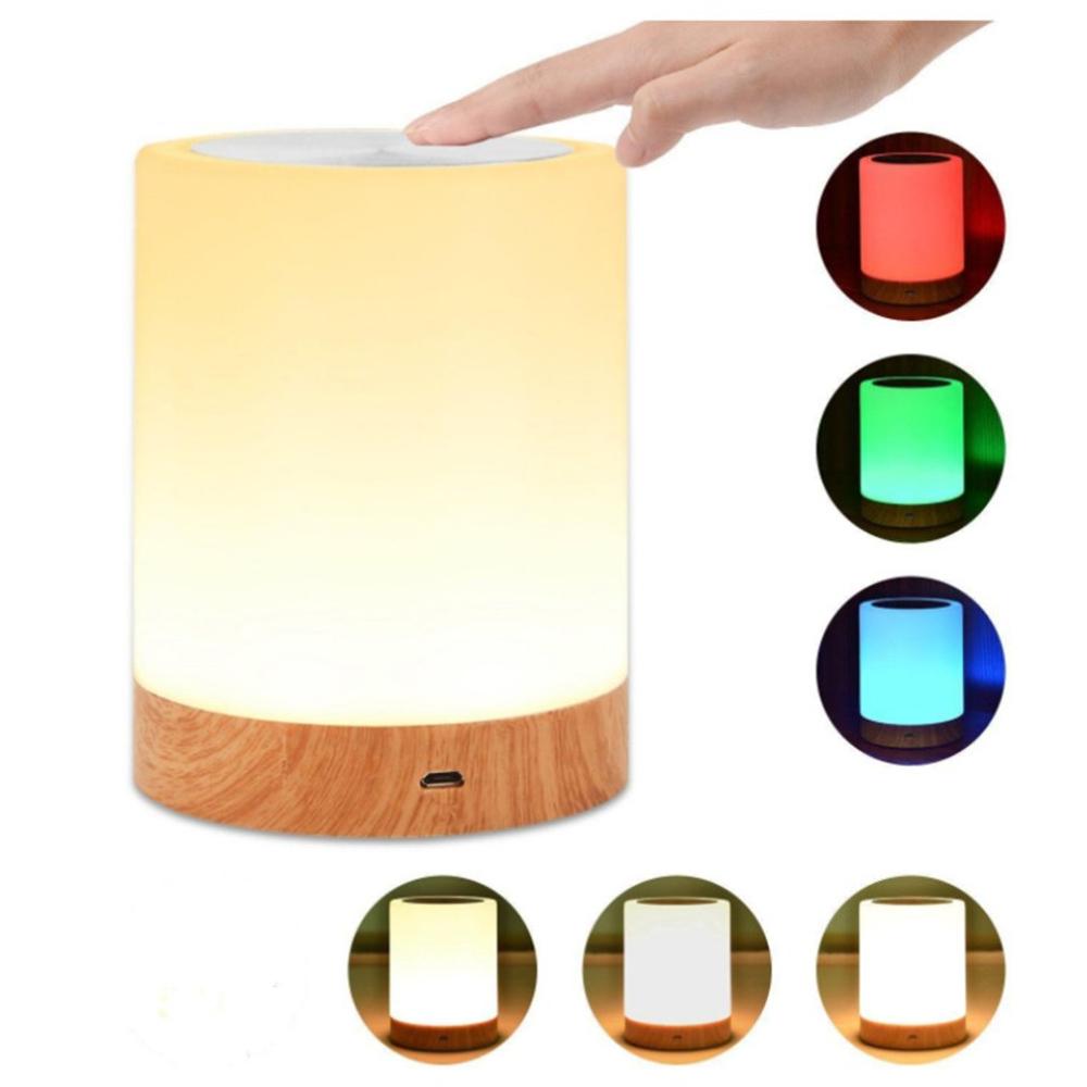 Nordic Style Solid Wood Table Lamp Modern Living Room Bedroom Colorful Touch Sensor Night Lights USB Rechargeable Bedside Lamps: A