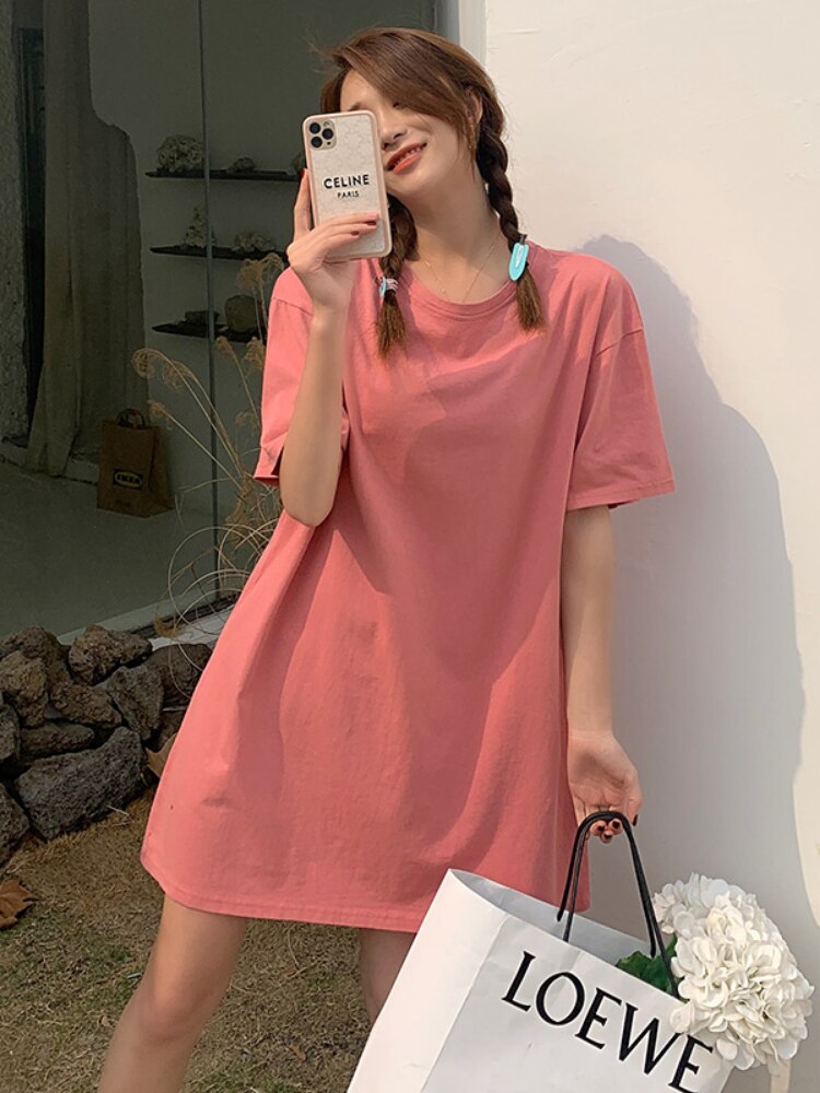 2022 Pyjama Romper Plus Size Katoen Effen Zomer Lui T Rok Thuis Service Losse Home Dames Nachthemd Nachtkleding: A05
