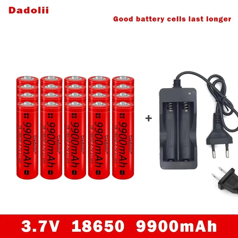 18650 batterie batterie Rechargeable 3.7V 18650 9900mAh capacité Li-ion batterie Rechargeable pour lampe de poche torche batterie + chargeur: Bourgogne