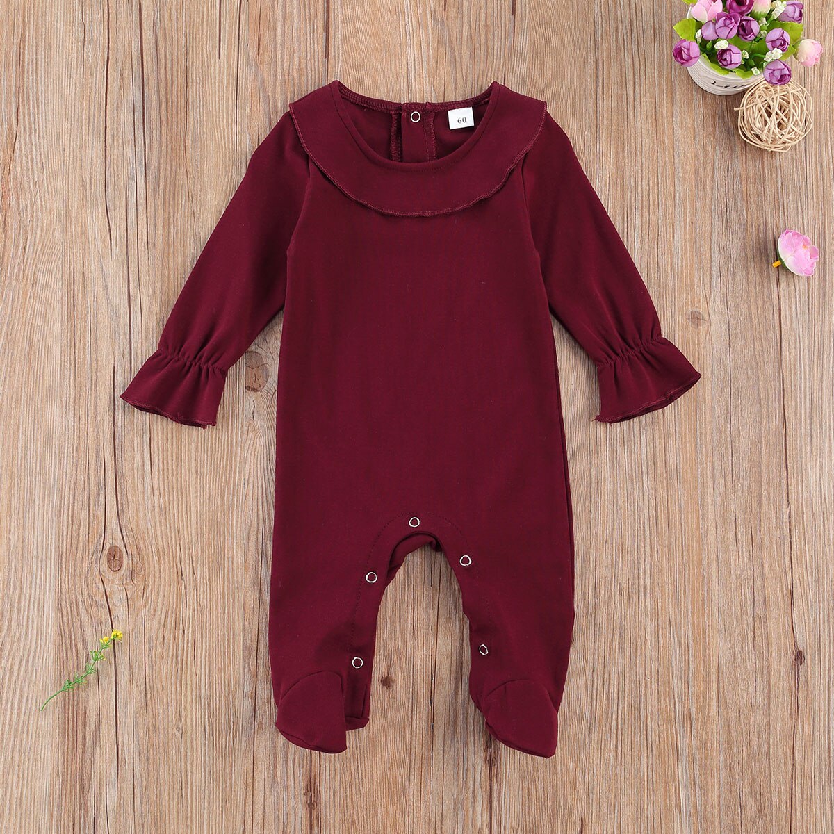 Focusnorm Baby Baby Meisjes Jongens Footies Rompertjes 6 Kleuren Solid Lange Mouwen Knop Herfst Winter Jumpsuits