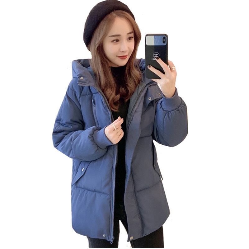 Vinterjacka för kvinnor huvkappa i koreansk stil dam dunjackor dam parkas fritidsjackor vindtät regntät