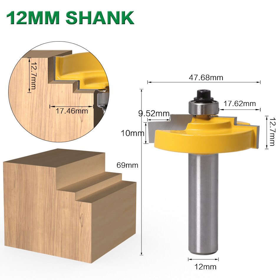 1PC8mm Shank 12mm shank Picture Frame Stepped Rabbet Molding Router Bit C3 Carbide Tipped Wood Cutting Tool woodworking: 12mm shank
