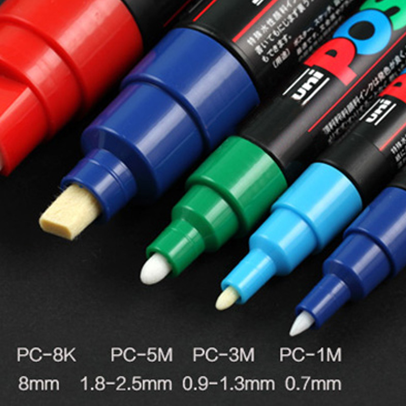 UNI POSCA – Rotulador artístico al óleo con cabeza redonda para publicidad, marcador pluma para pintura de grafitti, PC-1M PC-3M PC-5M PC-8K PC-17K, POP