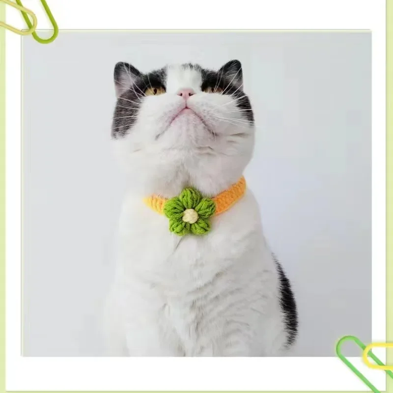 Collare per cani e gatti tutto'uncinetto Kawaii Collana di lana regolabile Fiori Accessori per il collo di animali domestici Cucciolo Gattino Sciarpa lavorata a maglia Papillon Regalo per animali domestici: verde