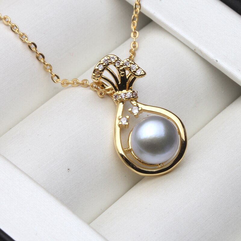 2020 nova moda 925 prata esterlina jóias para escritório feminino natural de água doce pérola colar pingentes: grey pearl pendant