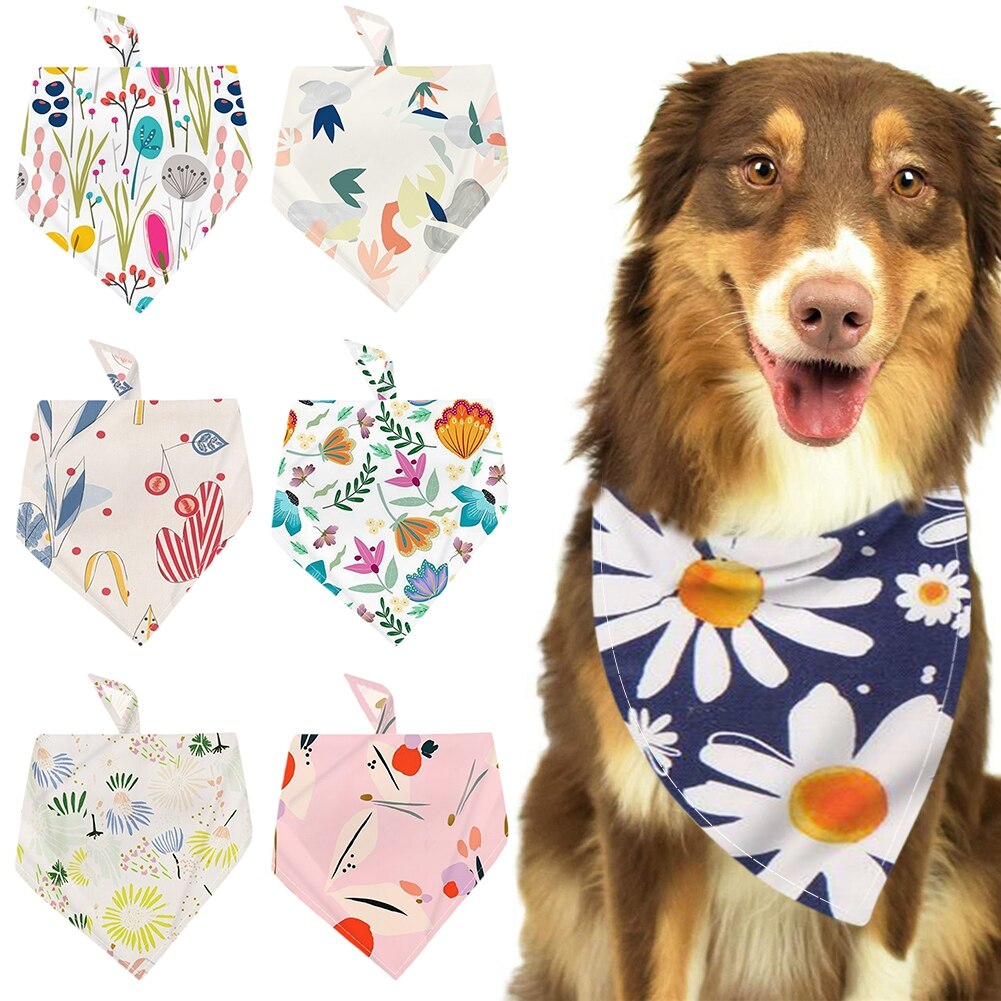 Adjustable Pet Dog Bandana Collar Neckerchief Pattern Little daisy Triangle Neck Scarf Saliva Towel Accessories