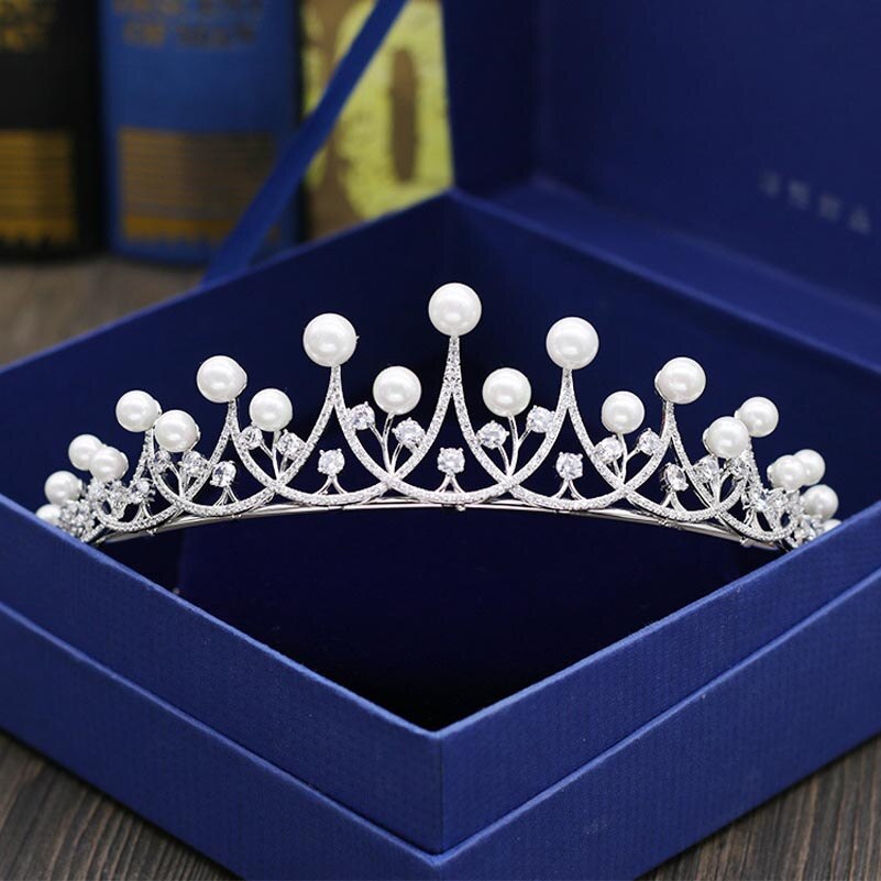 Red Trees Brand Luxury AAA Cubic ZIrcon Tiaras de noiva Wedding Hair Accessories Bridal Princess Crown: Man-Made-Pearl