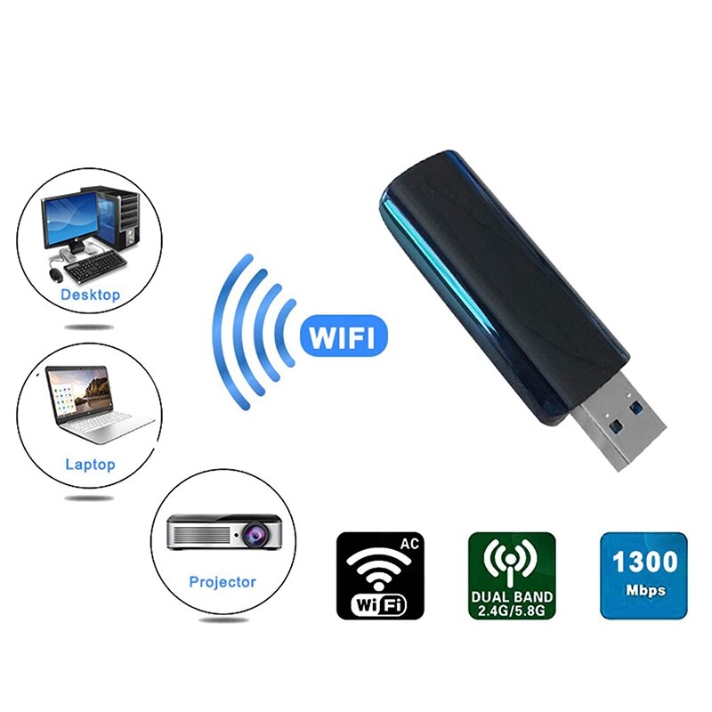 USB WiFi Adapter Wireless Adapter 802.11AC 1300Mbps USB3.0 WiFi Dongle,5G/867Mbps 2.4G/400Mbps Dual Band Network Adapter