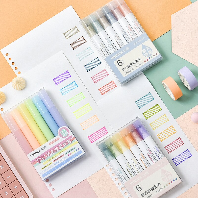 Rotulador subrayador de Color Retro, juego de rotuladores fluorescentes Morandi para dibujar pintura, diario, oficina y escuela, 6 uds., A6846