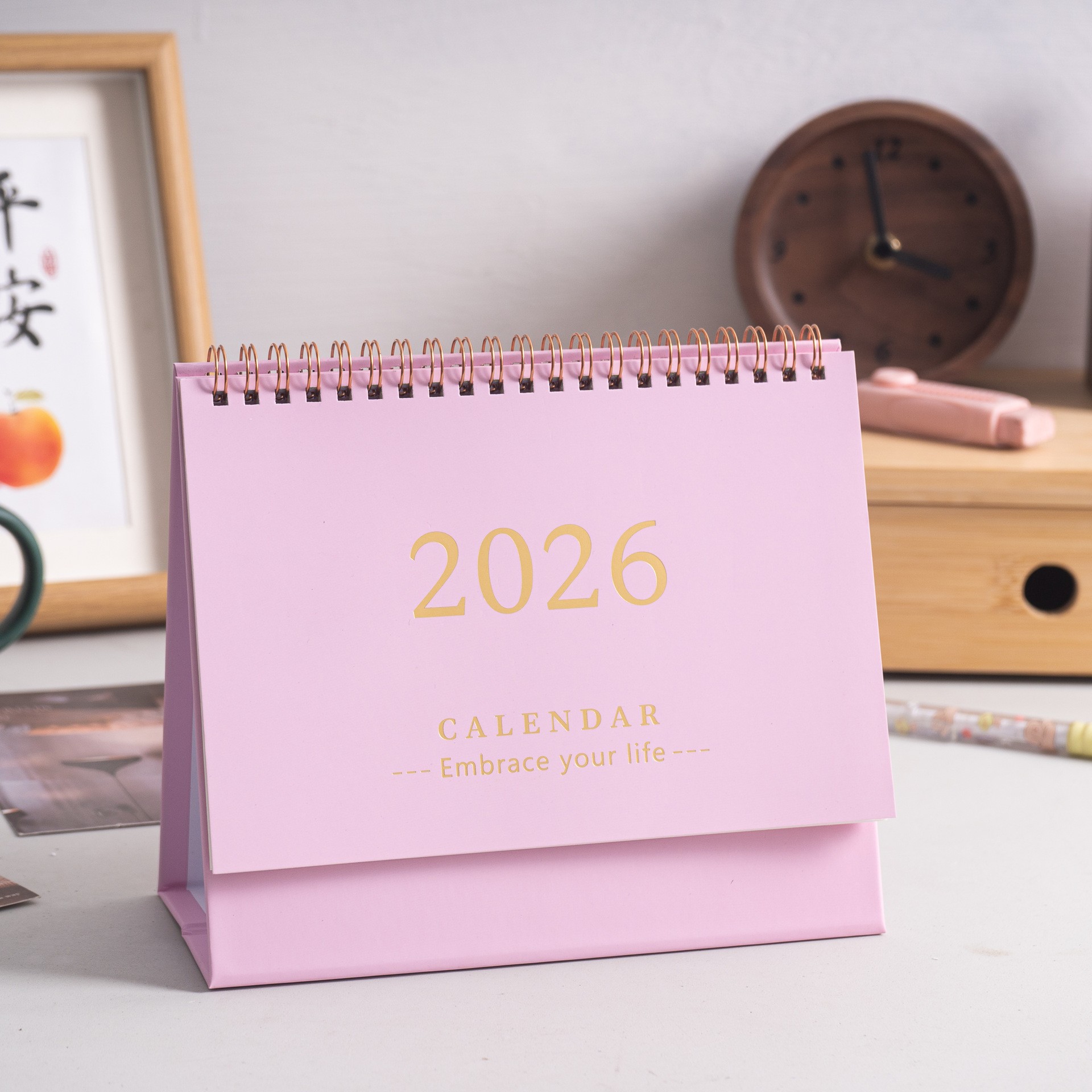 Mały kalendarz biurkowy 2026 Stojący kalendarz biurkowy z przewlekłą spiralią Kalendarz stojący 2025.07-2026.12: czarny