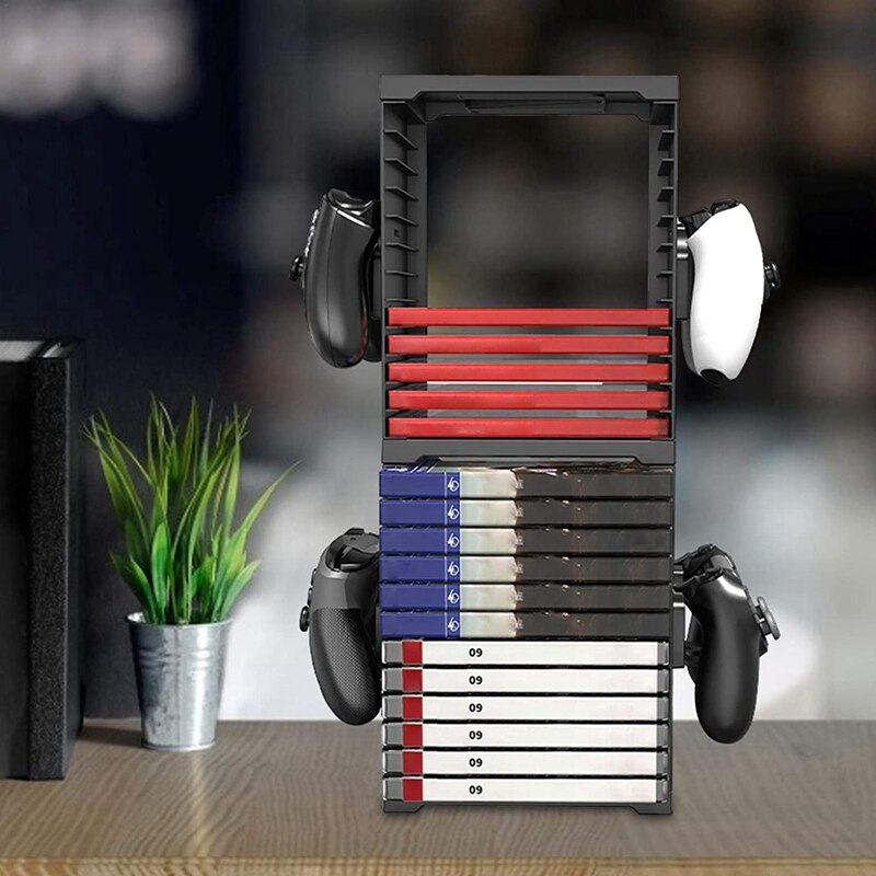 Game Storage Tower,Game Card Box Storage Rack Double-Layer Bracket for PS5 Game Disk Rack and Controller Organizer