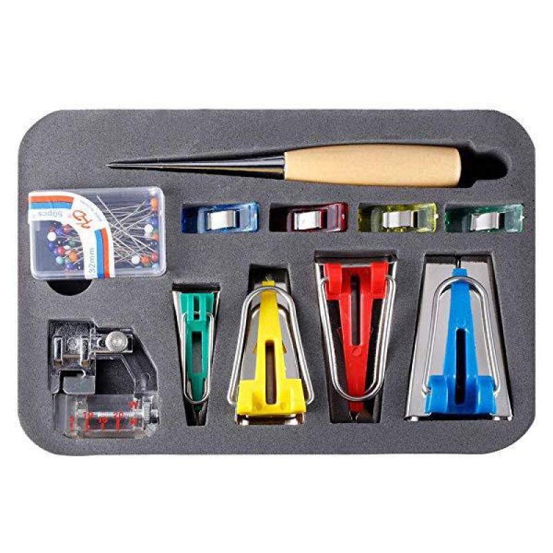 Bias Tape Maker Kit Stof Binding Binder Voet Houten Priem Clips Pins Huishoudelijke Diy Naaien Quilten Tool Set