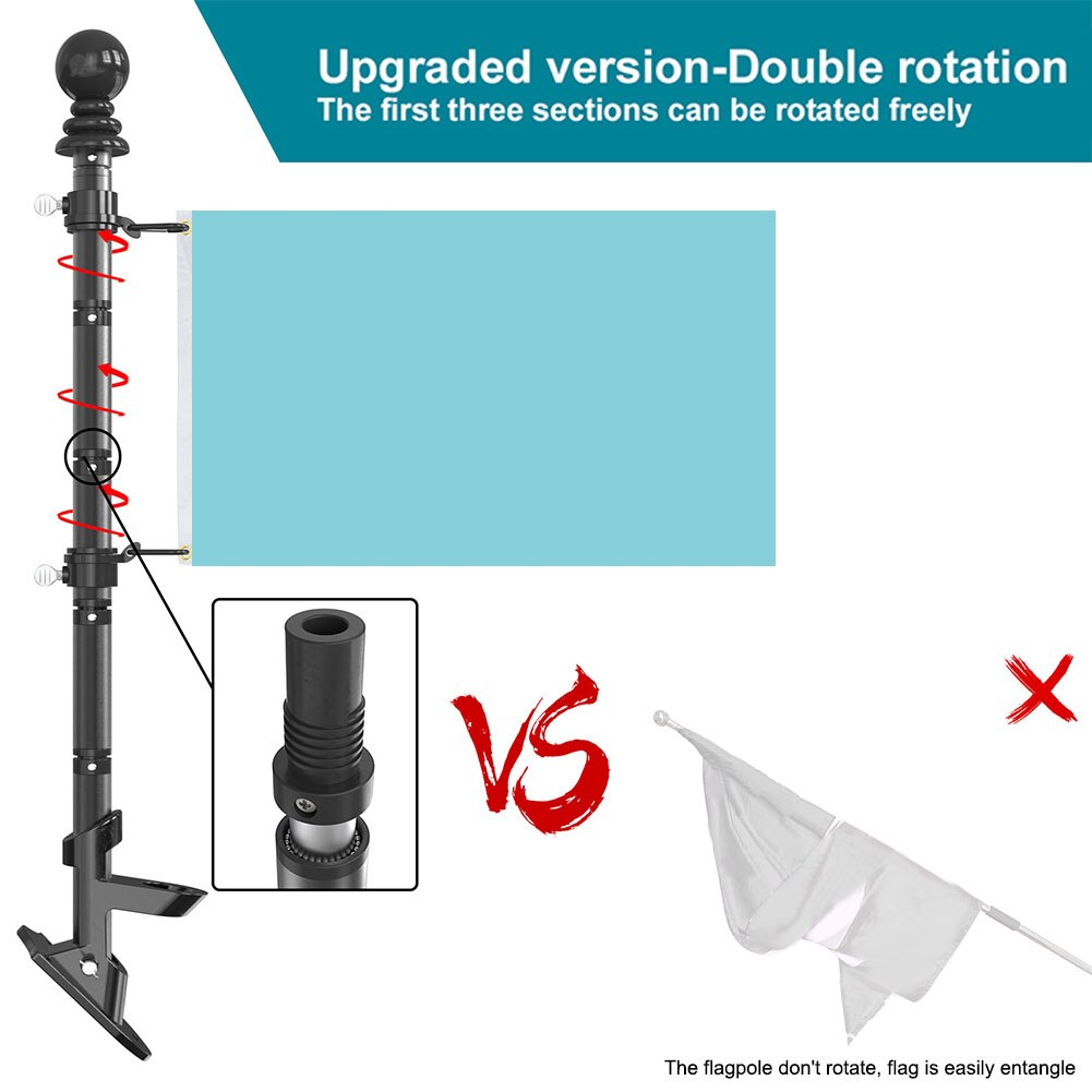 For Garden Multifunction Durable Aluminum Alloy Stable Flag Pole Kit Rotatable Outdoor Yard Easy Install With Bracket Patio