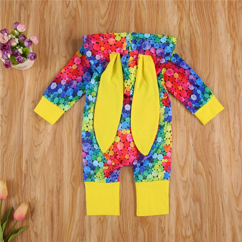Een Persent Geboren Konijn Oor Rits Jumpsuit Baby Boy Meisje Kleurrijke Kap Rompertjes One-Stukken Kleding