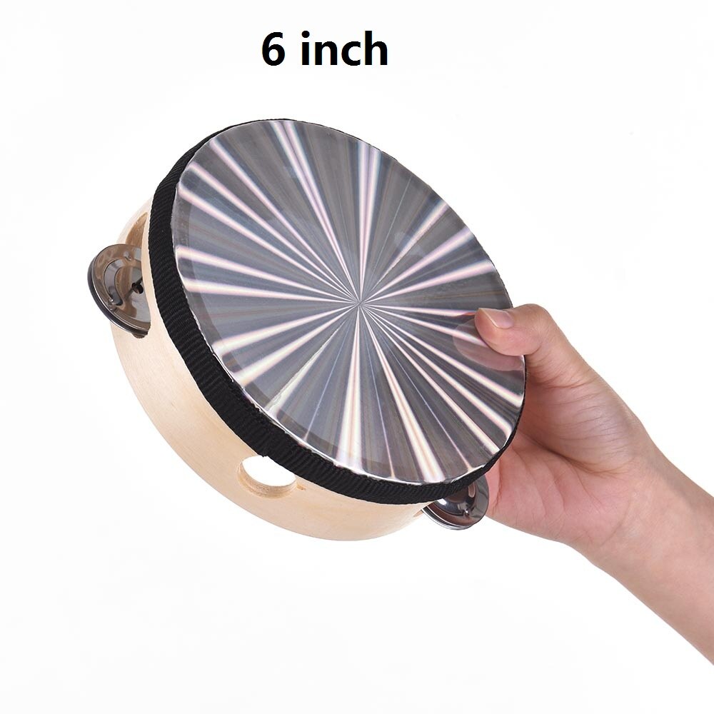 6/ 8/ 10 Inch Holz Radiant Tamburin Handbell Hand Trommel mit Einreihige Jingles Reflektierende Trommel Kopf Percussion instrument: 6 inch