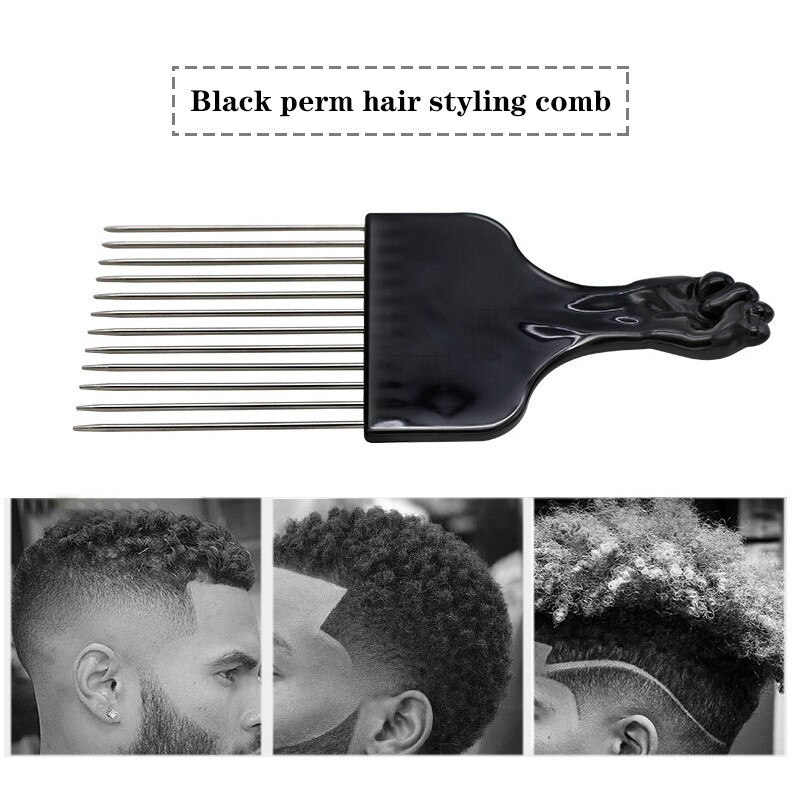 Peine de púas de Metal negro para uso en salón, 1 unidad, peines para el pelo, Dientes anchos, horquilla, cepillo para pelo rizado