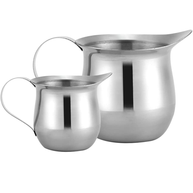 Milk Frothing Pitcher Cup 240Ml And 90Ml, Mirror Finish Stainless Steel Kitchen Cup, Wide Mouth With Pouring Spout
