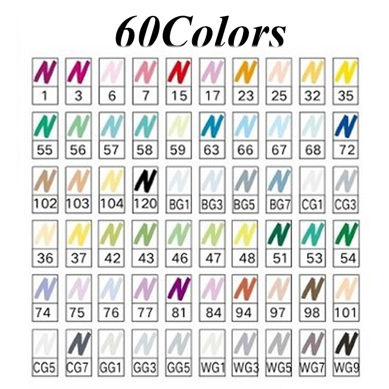 Copic Markers Sketch Painted 60 Colors Twin Brush Finecolour Touch Manga Drawing Alcohol Oily Double-End Dot Pen Bookmark Art