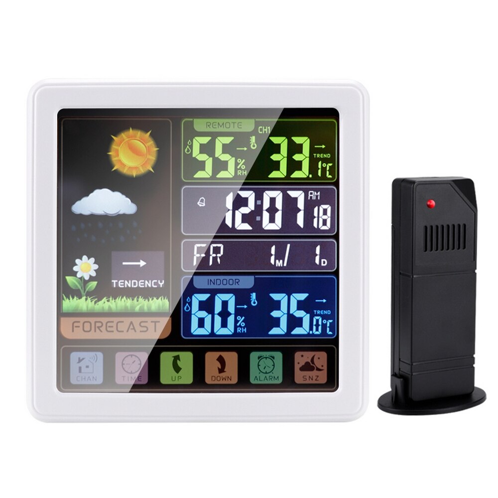 Draadloze Weer Klok Multifunctionele Kleur Screen Klok Thuis Touch Screen Thermometer En Hygrometer Wekker: White