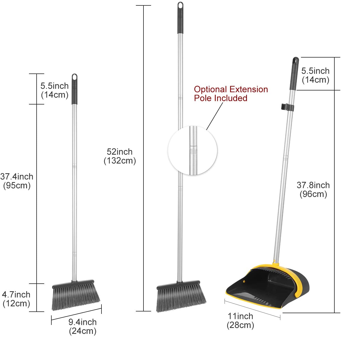 Broom and Dustpan Set Broom with Dust Pan with Long Handle Combo Set for Office and Home Standing Upright Sweep Use