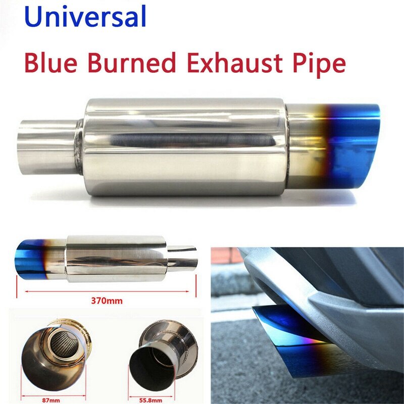 Car Universal Stainless Steel Rear Exhaust Pipe Square Muffler Tail Throat Muffler Tip Pipe 370mm Roasted Blue: Default Title
