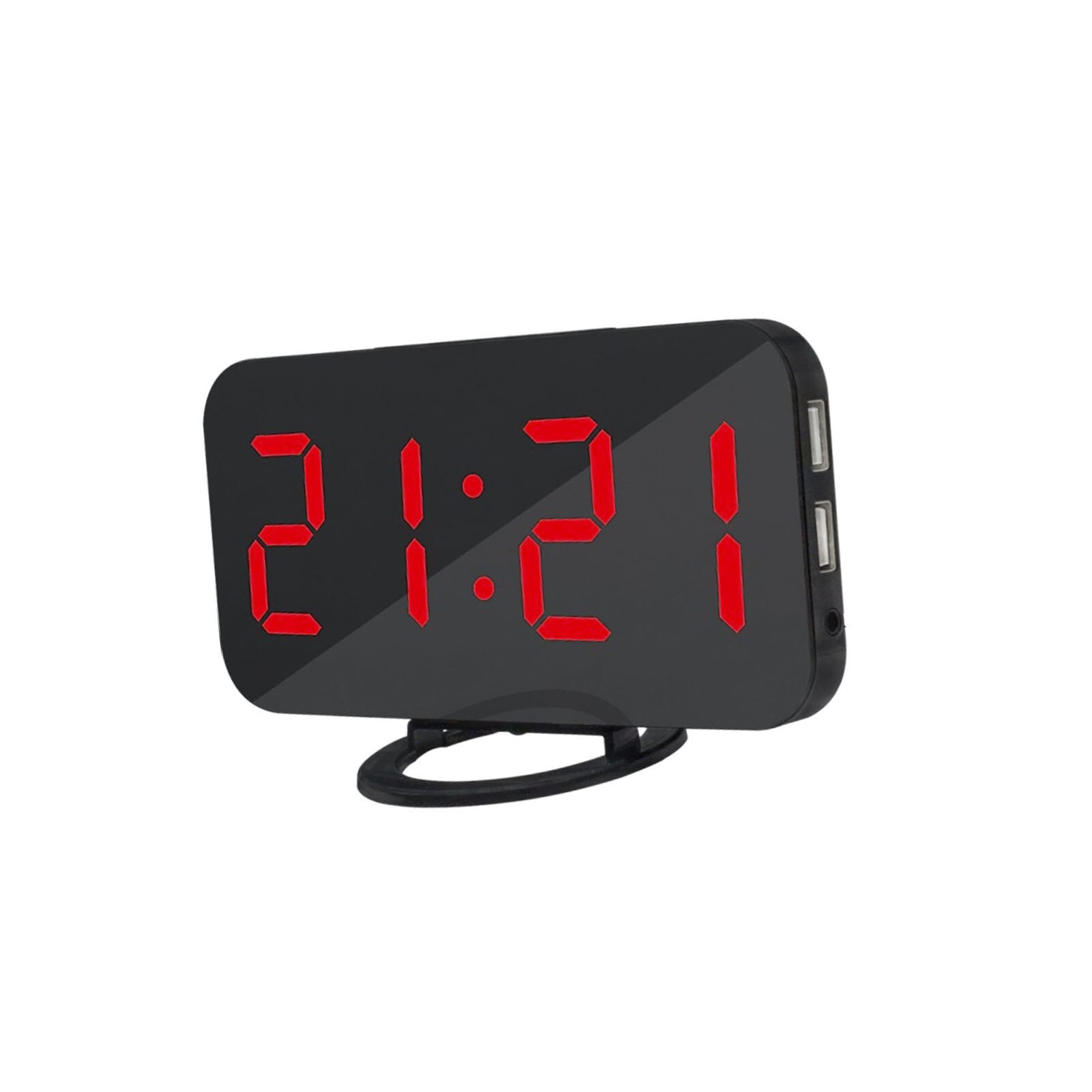 Alarm Clock USB Mobile Phone Charging Snooze Mirror Clock Digital Clock Induction Dimming Electronic Clock #H: Red