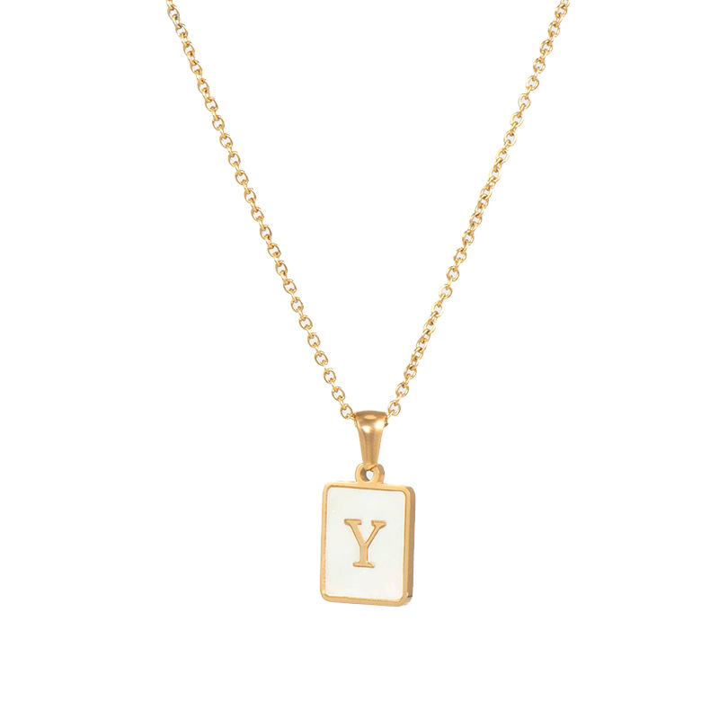 E.B.belle Collar con inicial minimalista de concha de nácar de acero inoxidable sin deslustre, collar con letras chapadas en oro para mujer